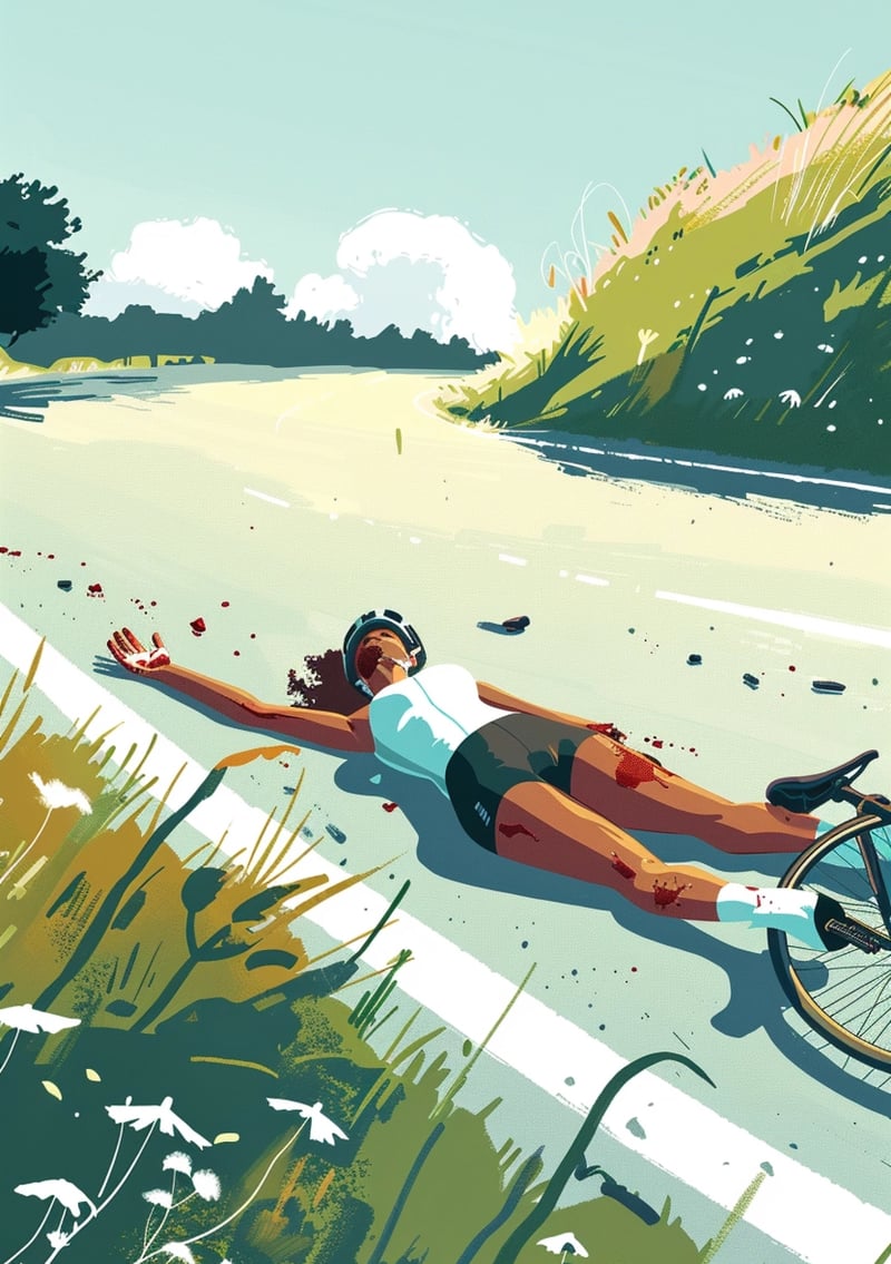 Illustrasjon av sykkelulykke laget med MidJourney